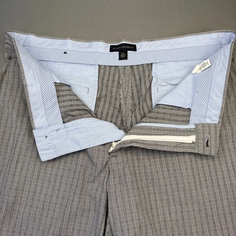 Banana Republic Preppy Mens Shorts Check Blue Plaid Pattern 100% Cotton Size 34